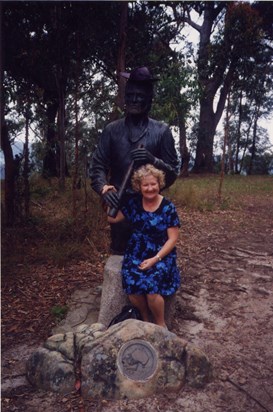 Val in rumbalara reserve Gosford next to one of the sculptures that overlook Gosford