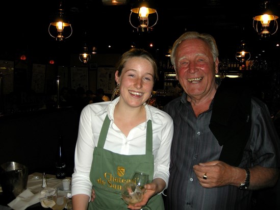 Hughie with his favourite waitress Alexandrine at Perard, Le Touquet 2008.