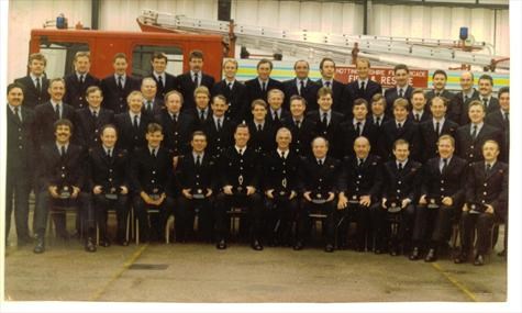 Full time and Retained personel at the old Sutton-in-Ashfield fire station before closure in 1987