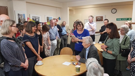 Fergus at a coffee morning at the Institute to celebrate his 84th Birthday