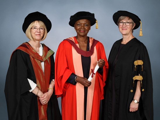 July 2018: Caroline (who acted as Orator) with Baroness Valerie Amos and Professor Judith Squires