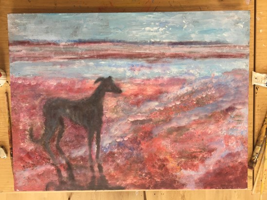 Whippet on Beach by Lynn and James Connolly