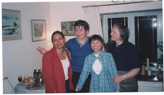 Merete (on the right) with some of her students at an end of term party