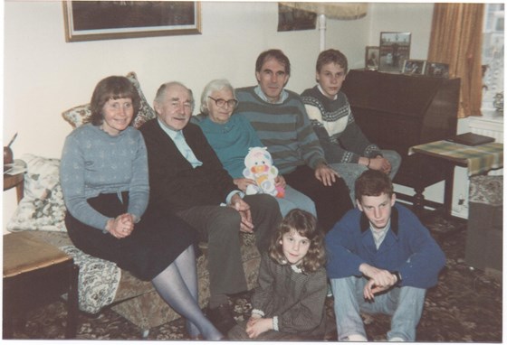 (left to right) Merete, Grandad, Nanna, Charles, Peter (bottom row: Heidi and Philip)