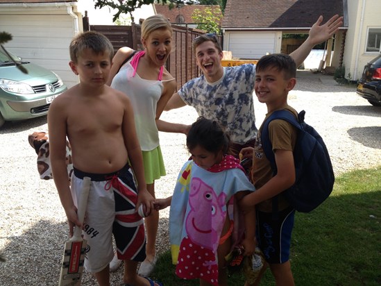 Getting ready for a swim with her siblings and Ryan
