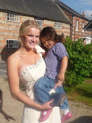 With little Phoebe Bear in her prom dress