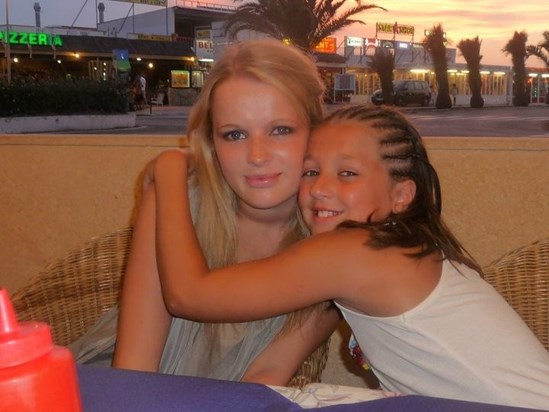 Rosie and Amber on holiday Menorca 2010
