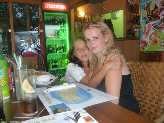 Rosie and Amber on holiday Menorca 2010d