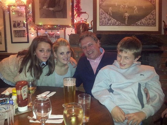 At the village pub with two of her siblings and Grandad Mackie