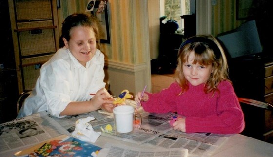 Auntie Hollie and Rosie painting together 