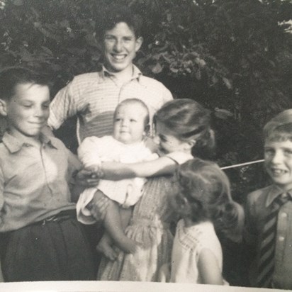 A cousin's christening - Chris at the back with Steve, Sally , Roly, Mags