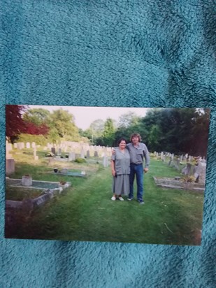 Norma (mum) & Mark in Alresford where Mark was born & next to grandmother's & grandfather's grave.