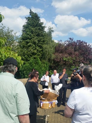 Release of 2 white doves at Mark'Stewart funeral 14/6/2017
