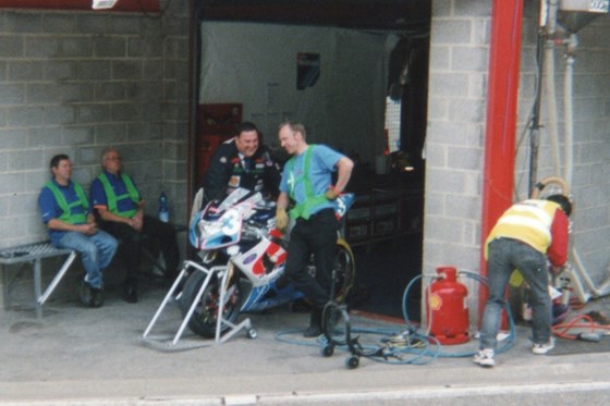 A slightly blurry Mr Cross and Mr Prout share a joke, Spa, 2002.