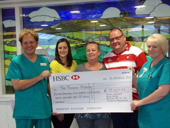 Our cheque presentation to the earth angels for all their care and compassion they gave you x 