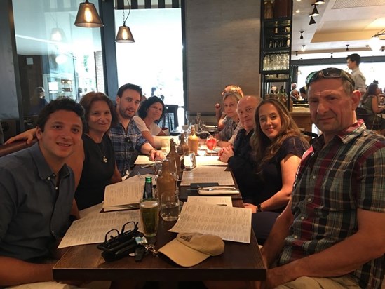 Paul at his Birthday celebration meal 2018 with his family, and his sister and her family