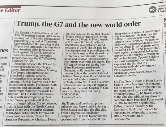 Paul’s latest letter published in The Times on 12 June 2018, post-diagnosis 