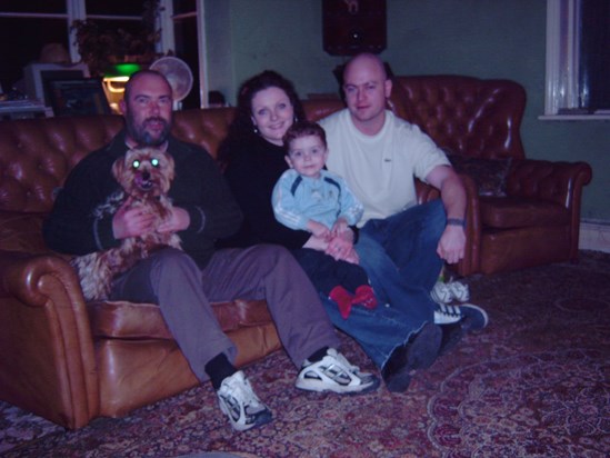 Son- Neville, Daughter- Gemma, Son in law- Norman, Grandson Billy and Dog- Jonty Blue