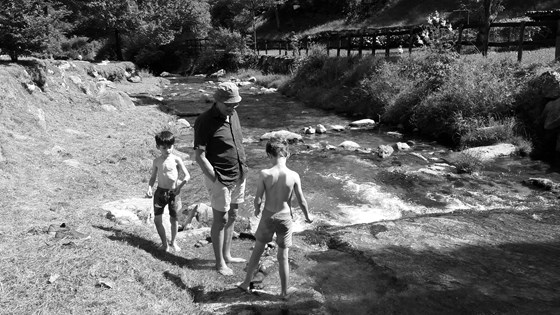 Dad, Alex and Dan in the river at Dizzasco 
