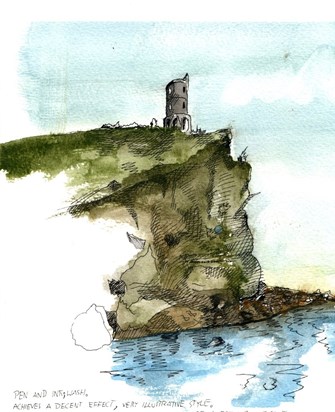 Drawing of the cliff and tower at Kimmeridge Bay, Dorset - Robert Chapman aged about 14