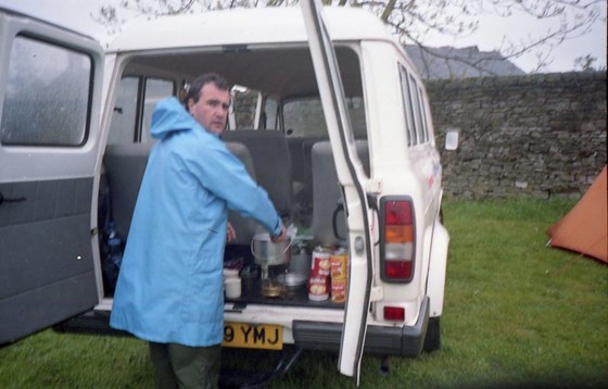 Dave teaching us how to camp in the Peak District, 1987