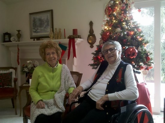 Aunt Jane with her wonderful friend and neighbor Mary at Christmas, 2012