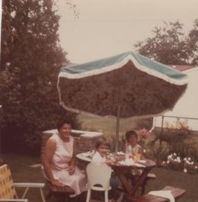 Aunt Jane with Jeanne and Marianne in the Backyard in Birmingham.