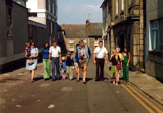 Family walk with Pete, Prince's St., 1977 - Merelyn on left carrying Joseph