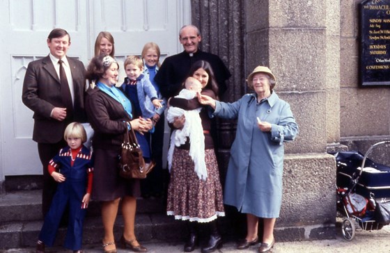 Our daughter Suzie's christening - Church of the Immaculate Conception, Penzance - 15/10/78 - Dave, Merelyn, Melissa and Joseph attend