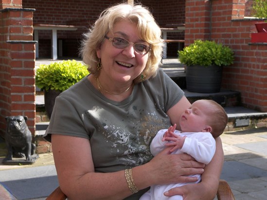 Sue holding her grandson Leo (2007)