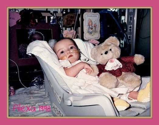 Our baby Alexa, age 4 months, in the PICU at Primary Children's Medical Center, in SLC, Utah 1992