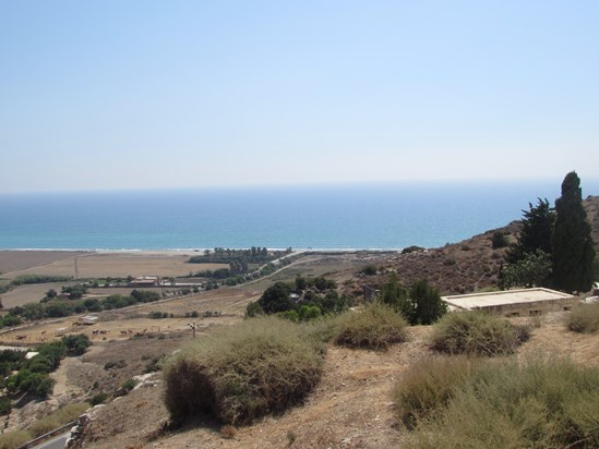 Kourion - the view from the theatre down to the beach where dad spent so many hours