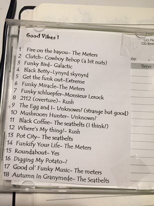 A CD Nick made for me from tracks he loved! (Along with captions)