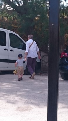 Mama, Seb and Monkey making a bid for freedom while in Crete,  May 2015