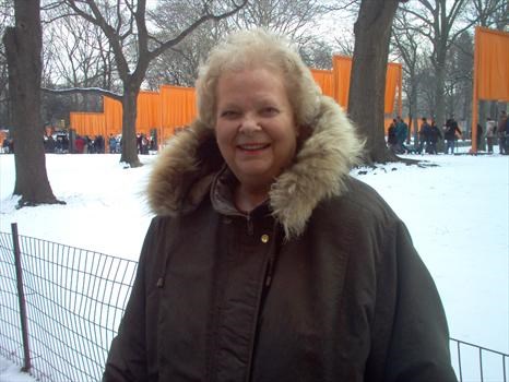 Ann Louise inspecting the Cristo art installation in Central Park, Manhattan, February 2005