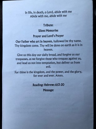 Funeral order of service page 2