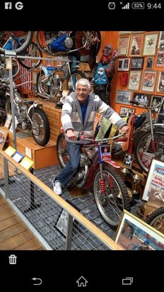 Malcy, the best day of his life, sitting on a beloved speedway bike x
