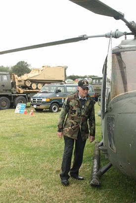 Bob inspects a Lynx helicopter at the Dunchurch Trucks and troops military vehicle show