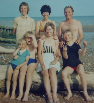 Family Hol Cornwall on beach 1971