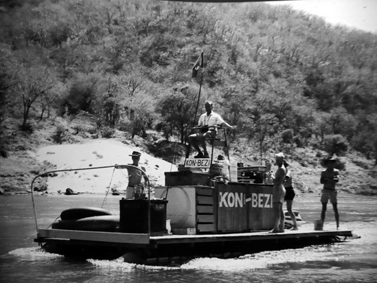 KON-BEZI raft trip - 1961.  In the Mpata Gorge with our esteemed leader in the 'driving seat.