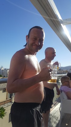 Soaking up the Palma sun with a beer in his hand & that smile. My birthday trip, May 2017.