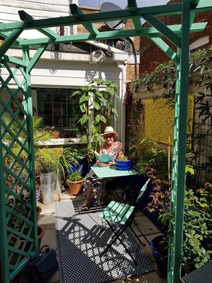 Mum in our Sussex garden 2020