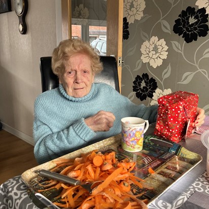 Nana helping out with the veg