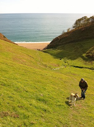 Heading up a 45% slope near Blackpool Sands in 2010. She always found the easy walks!