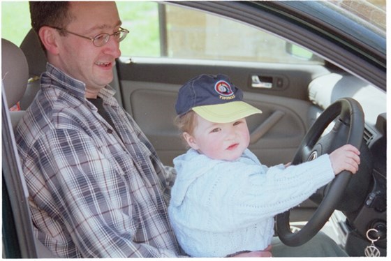 With Dad in the car - May 2000