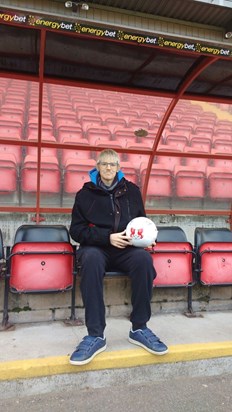 In the dugout before Leyton Orient vs Blackpool having had a tour and met the players. 