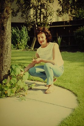 Joy in her garden at Teddington, Aug 1966