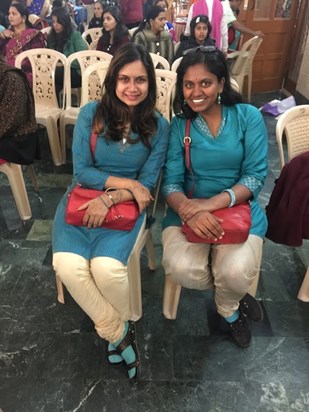 Accidentally twinning at Babushka's reception in the quaint town of Almora