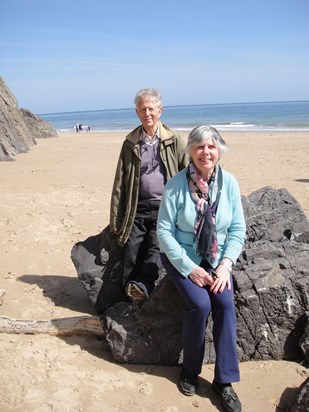 Jean and Chris on the beach at Tenby a few years ago