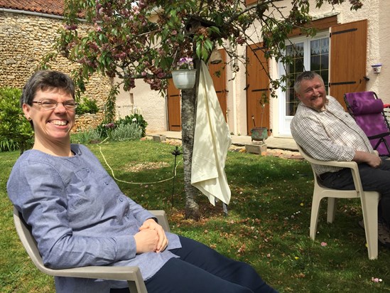 France. Relaxing at their house/with neighbours